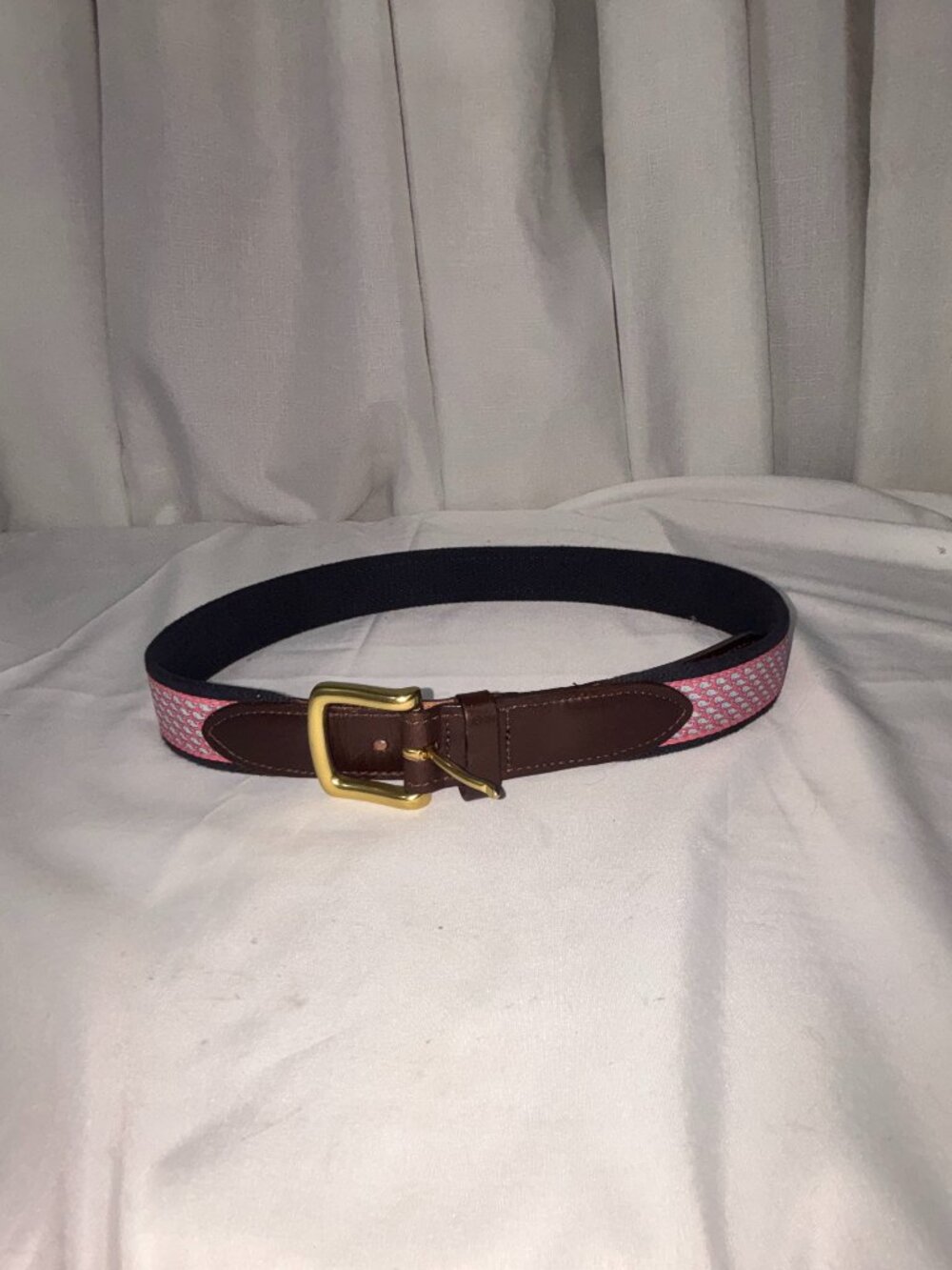 Vineyard Vines Pink & Blue Whale Canvas Leather Club Belt Size 32